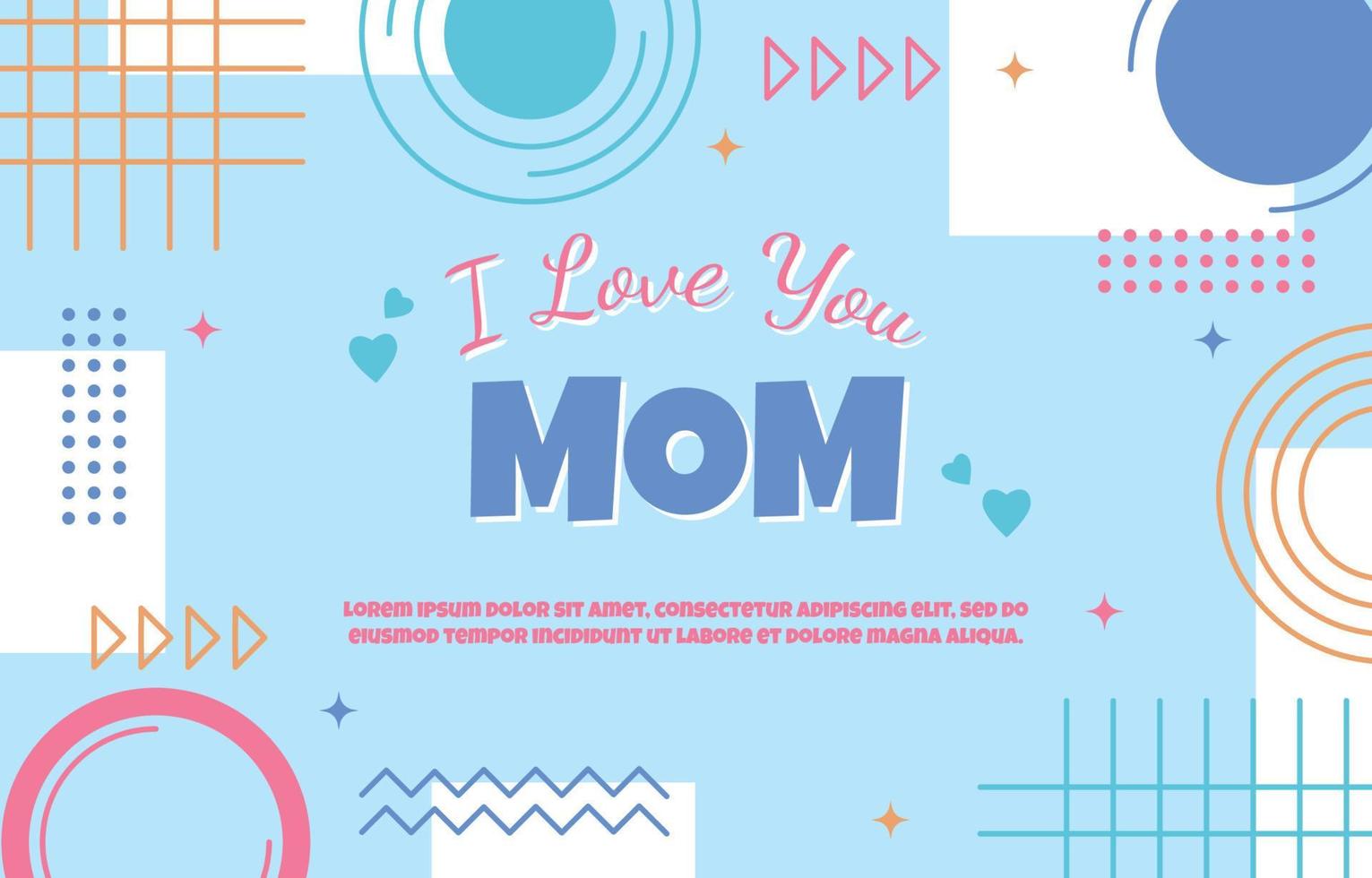 Love Mom Mother Day Gift Card Memphis Abstract Style vector