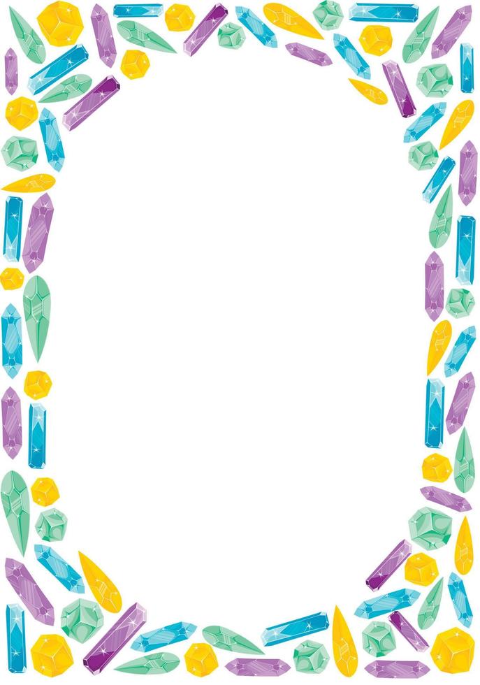 Frame with an empty circle inside and colorful crystals around vector