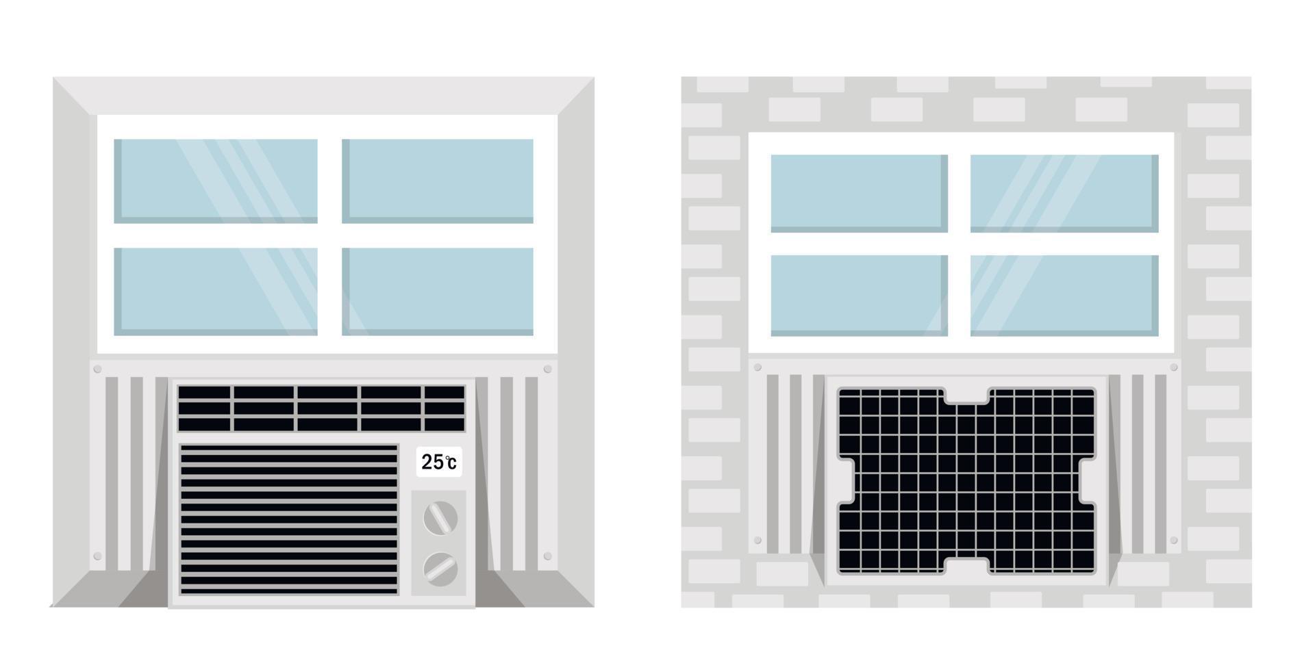 acondicionador de aire eléctrico de ventana, sistema de enfriamiento y equipo de control de clima vector