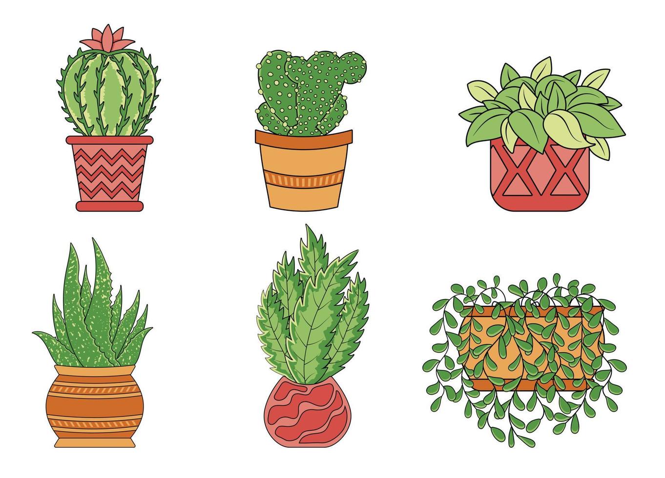 Collection of vector icons of cute house plants in pots