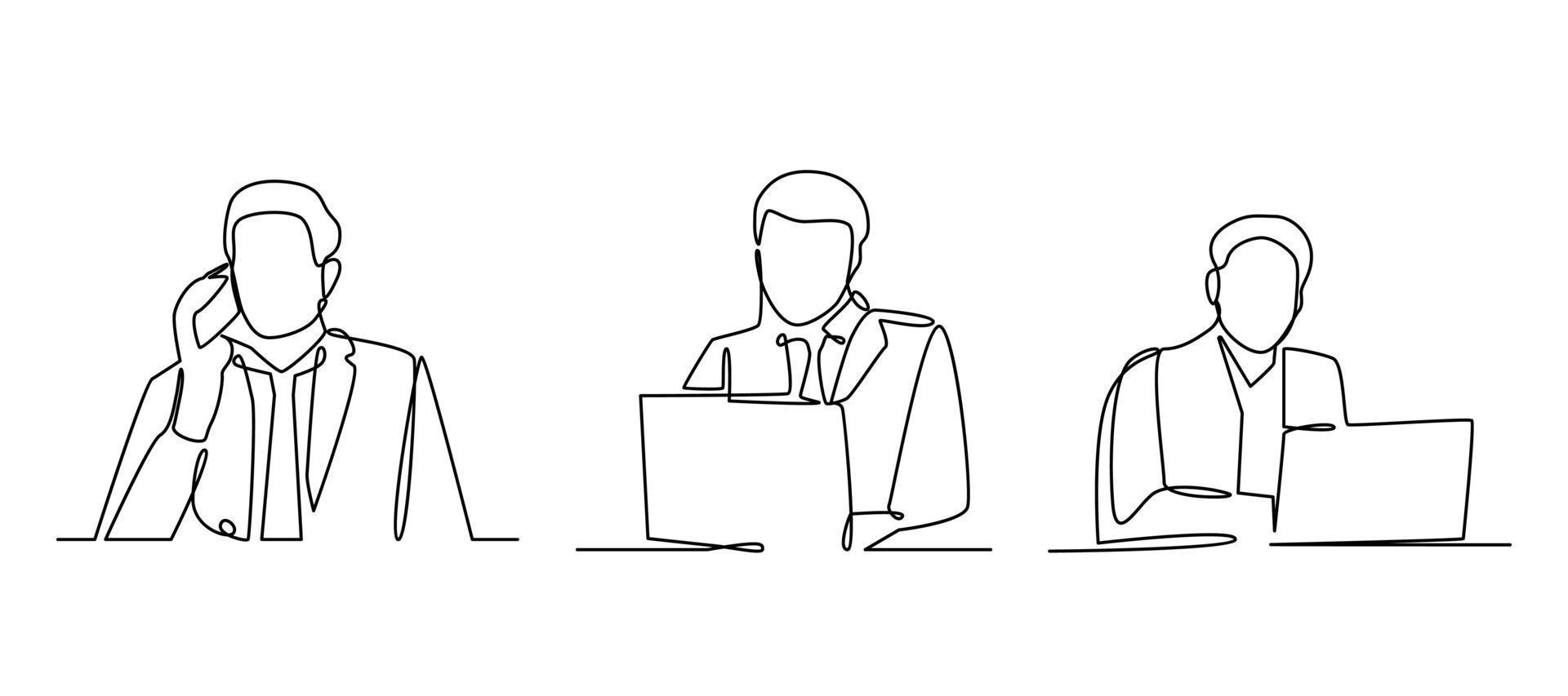 Businessman Computer Working Office Concept Continuous Line Business Abstract Illustration vector