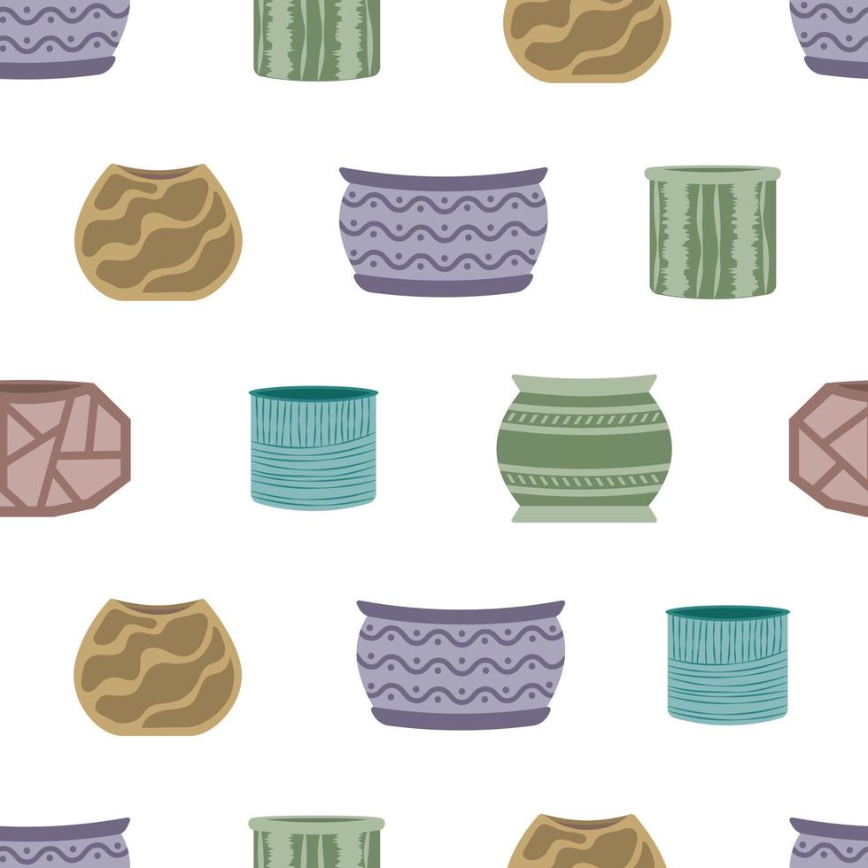 Seamless pattern with empty multicolored vector ceramic pots