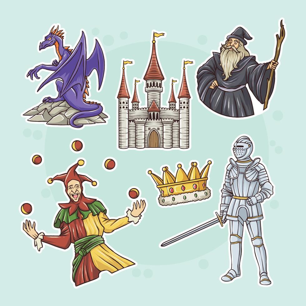 Medieval Kingdoms Fictions Sticker Set vector