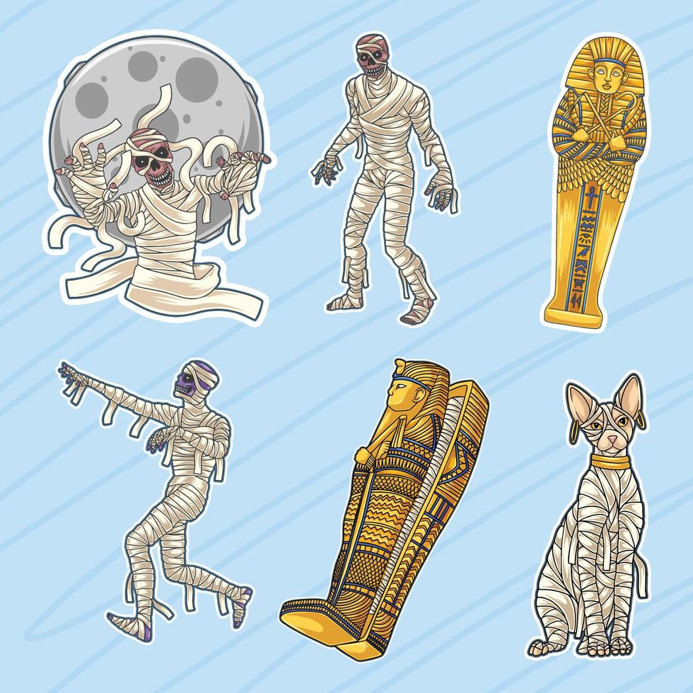 Egyptian Mummy Fiction Sticker Set vector