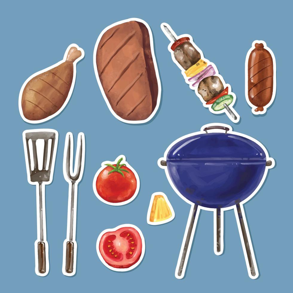 colección de pegatinas de barbacoa vector