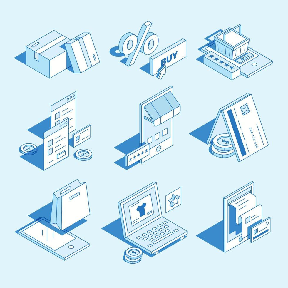 Isometric Online Shopping Elements vector