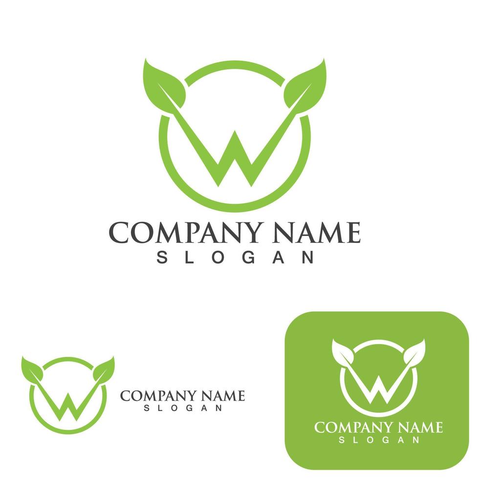 W Green  leaf ecology Logo nature element vector