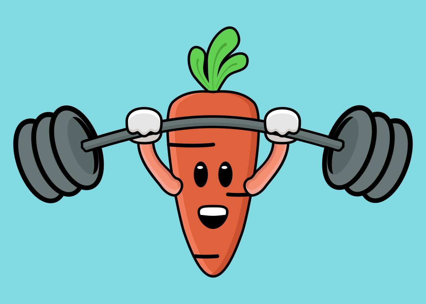 linda mascota de zanahoria haciendo ejercicio usando pesas de vector de ilustración