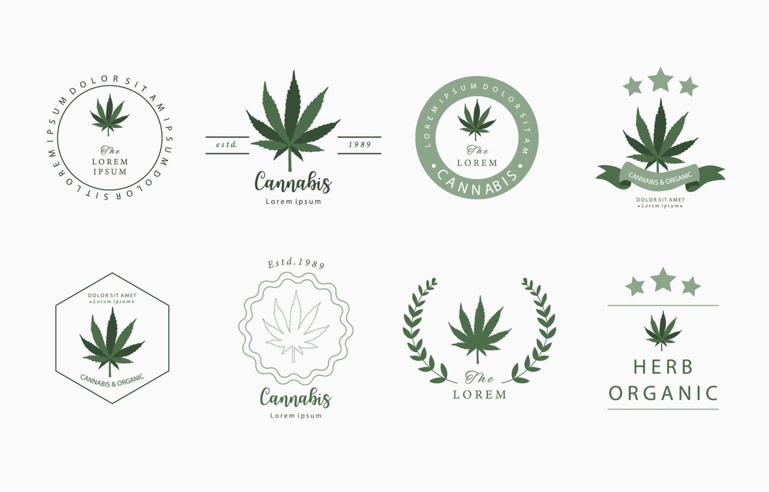 colección de objetos de cannabis con círculo, estrella, cinta vector