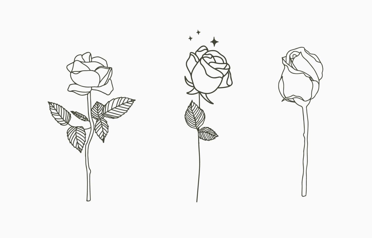 colección de rosas negras con hojas.ilustración vectorial para icono, logotipo, pegatina, imprimible y tatuaje vector