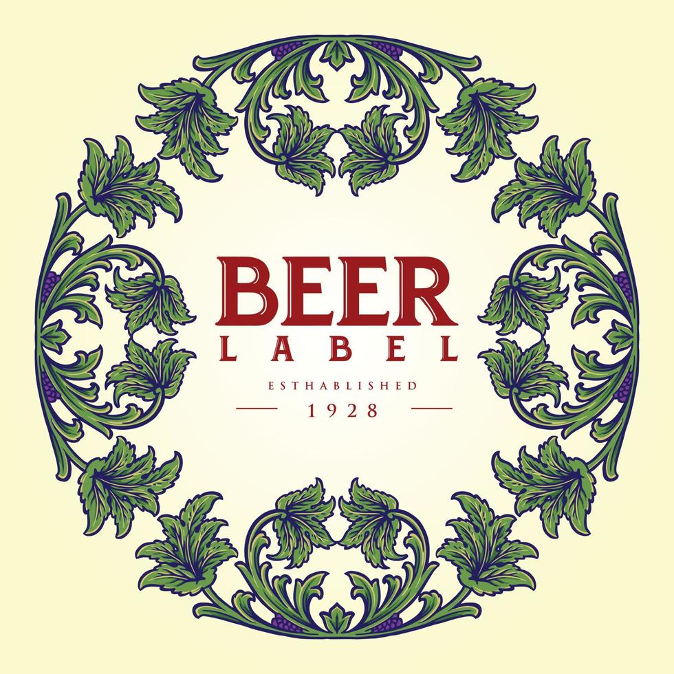 Vintage elegant beer label with floral ornate vector