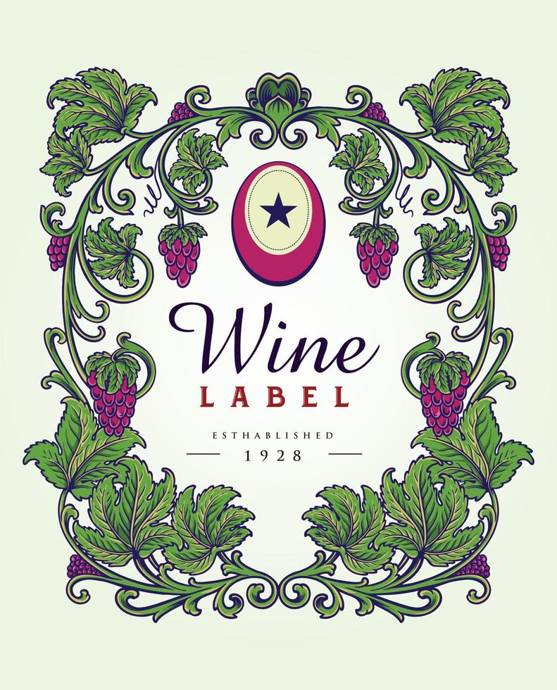 Classic elegant wine floral labels vector