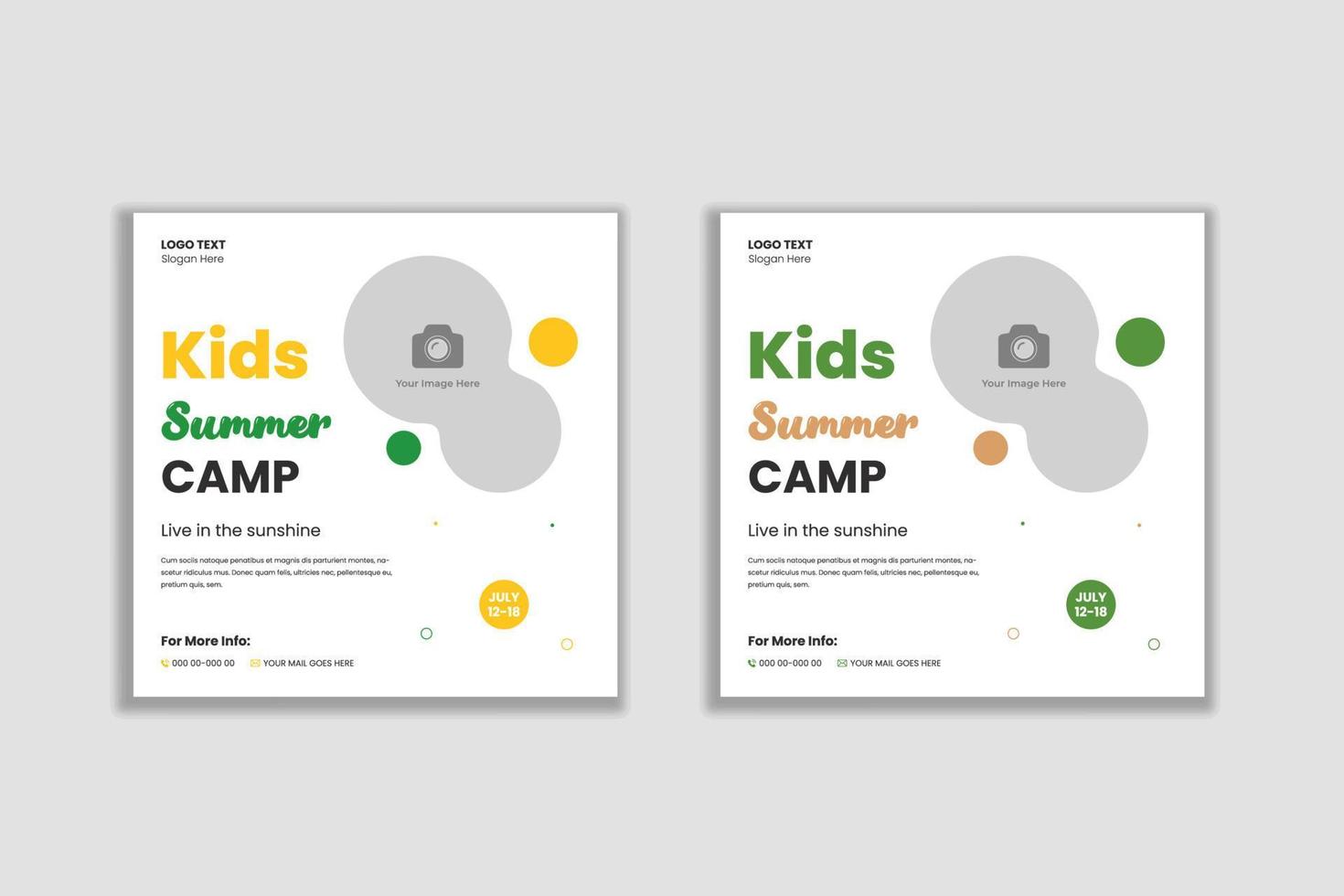 campamento de verano para niños publicación en redes sociales y plantilla de banner web vector