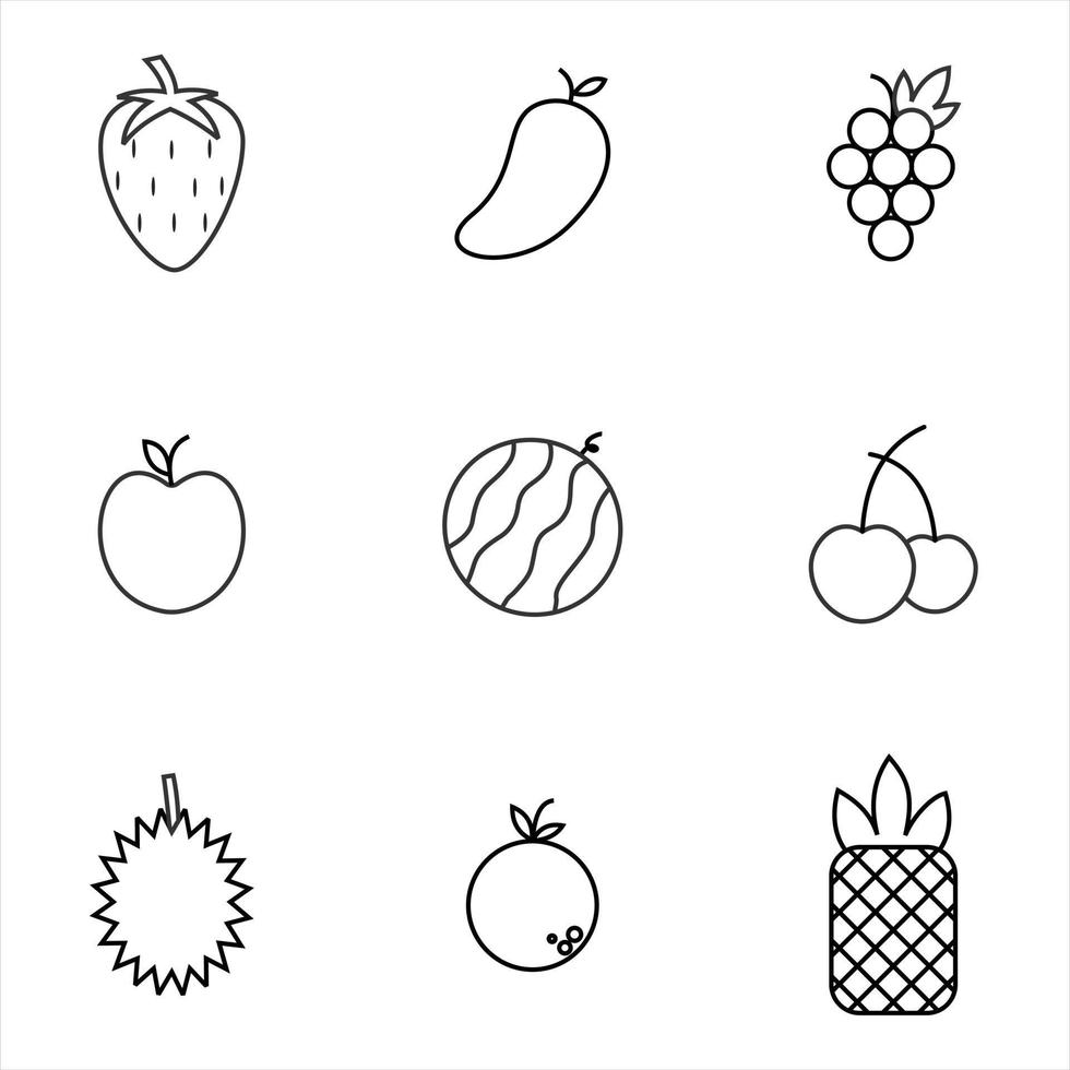 fruit line vector icon set