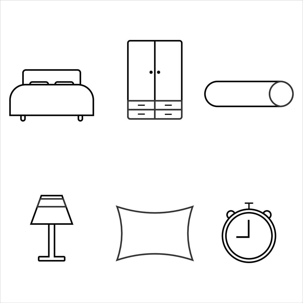 conjunto de iconos planos en el dormitorio vector