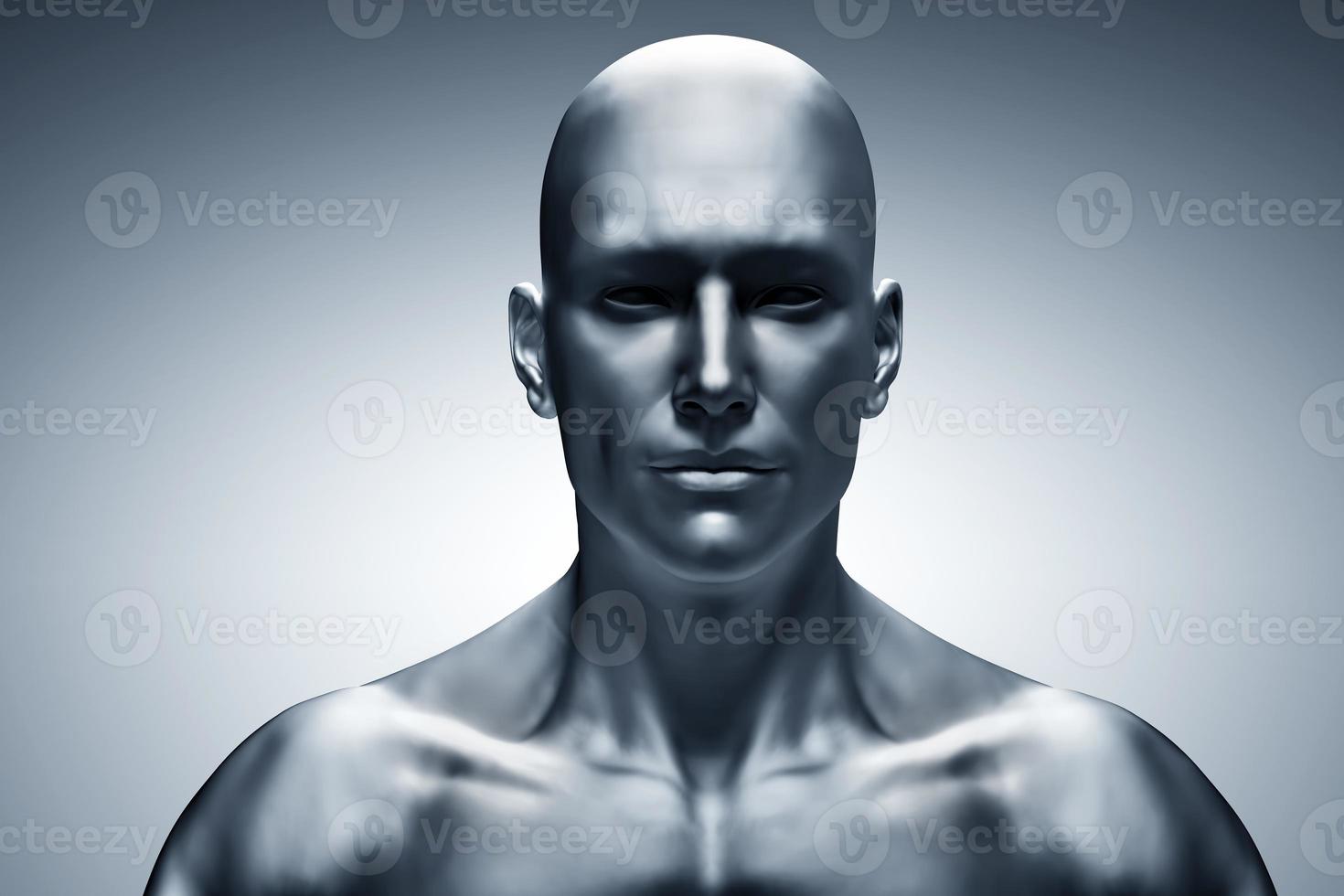 Generic human man face, front view. Futuristic photo