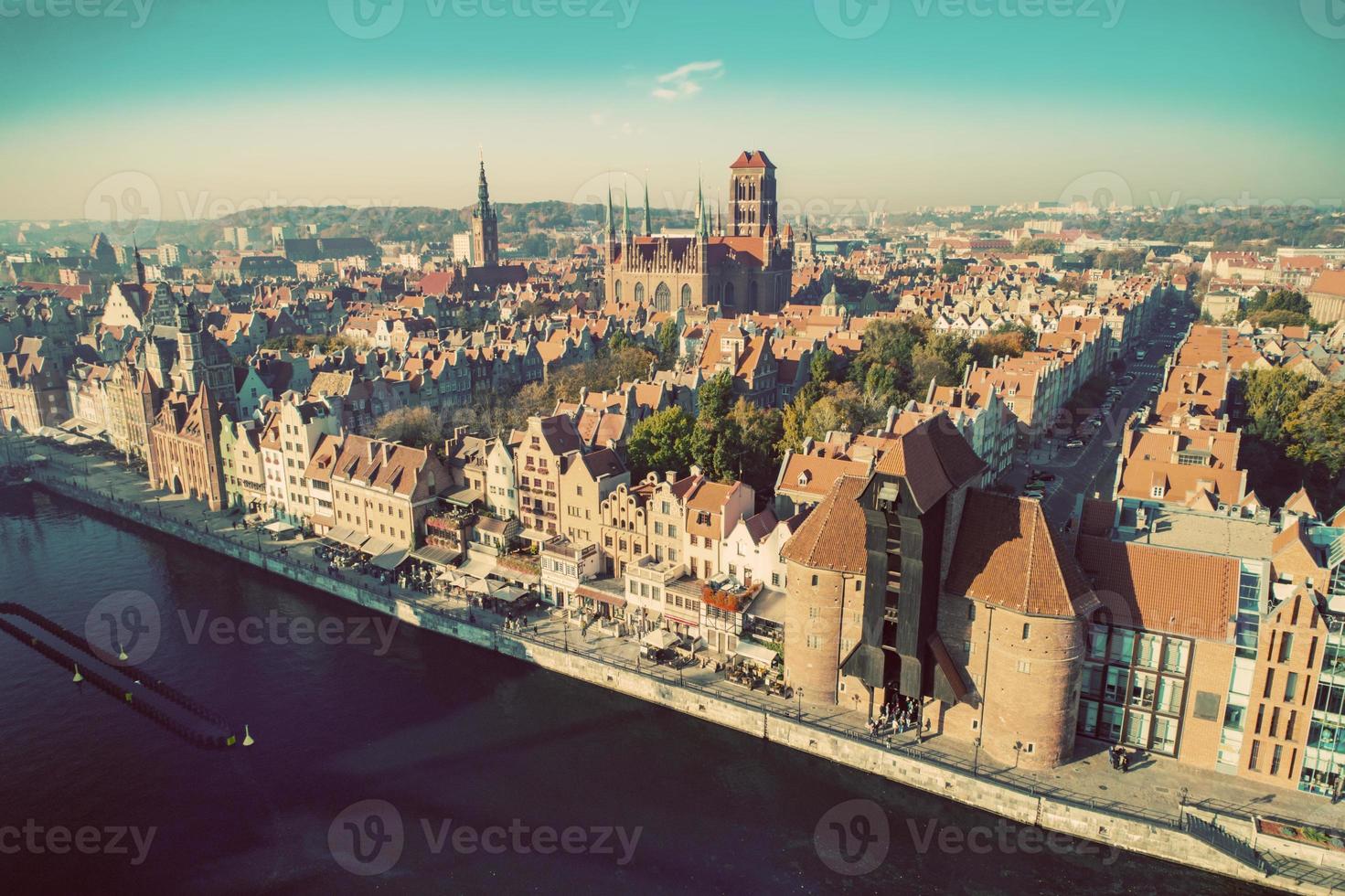 Top view of an old town in Gdansk, Poland. photo