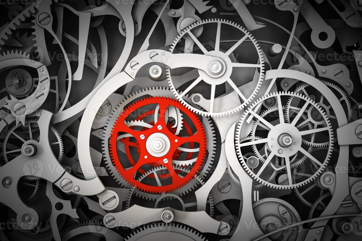 Mechanism, clockwork with one different, red cogwheel. photo