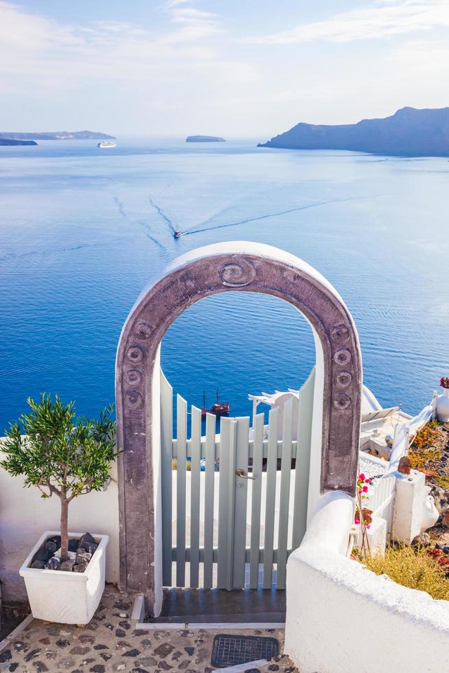 Santorini island, Greece, 2022 - Traditional fence gate in Oia on Santorini island, Greece. photo