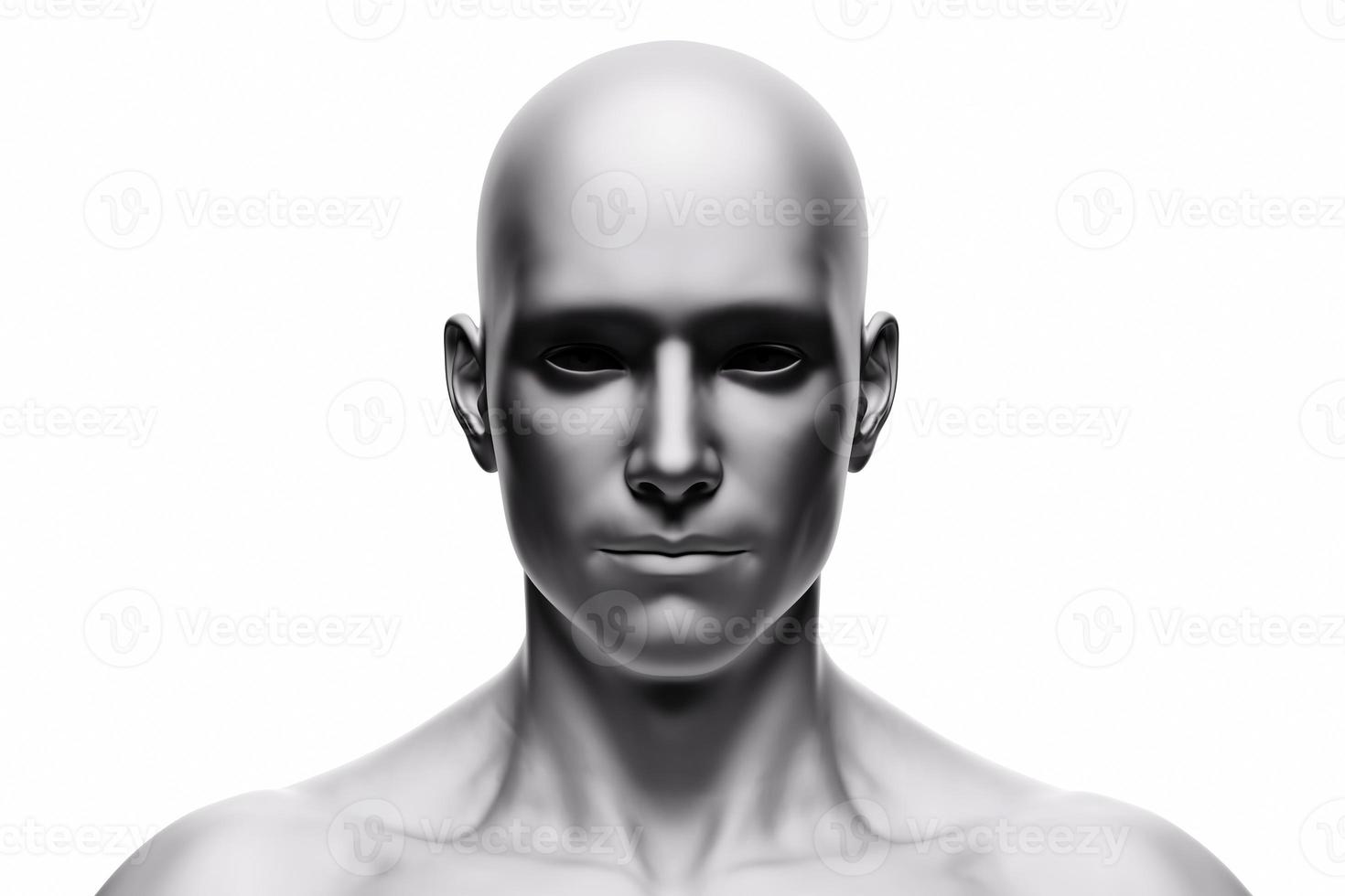 Generic human man face, front view. Futuristic photo