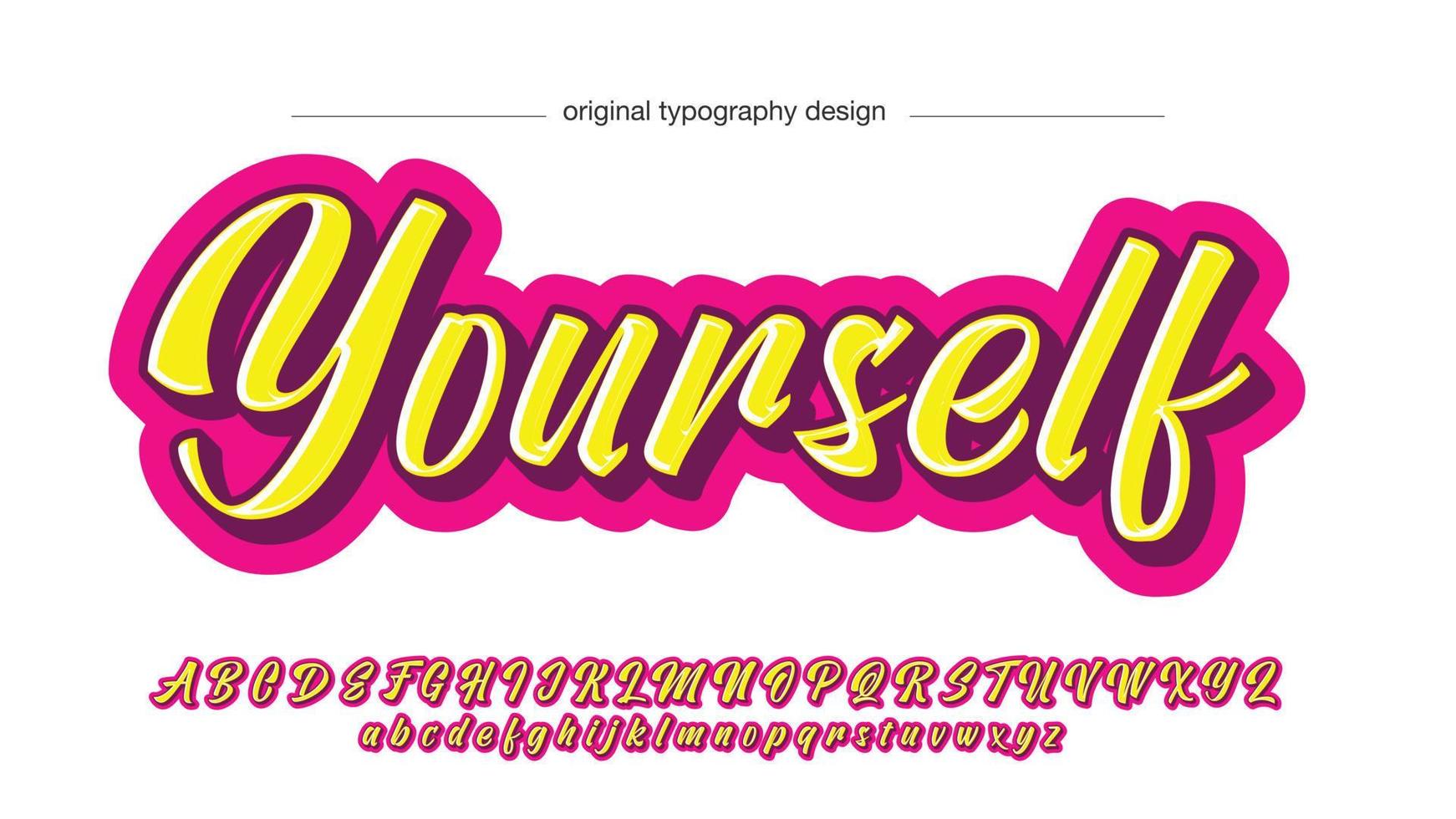 letras aisladas de caligrafía 3d en negrita rosa y amarilla vector