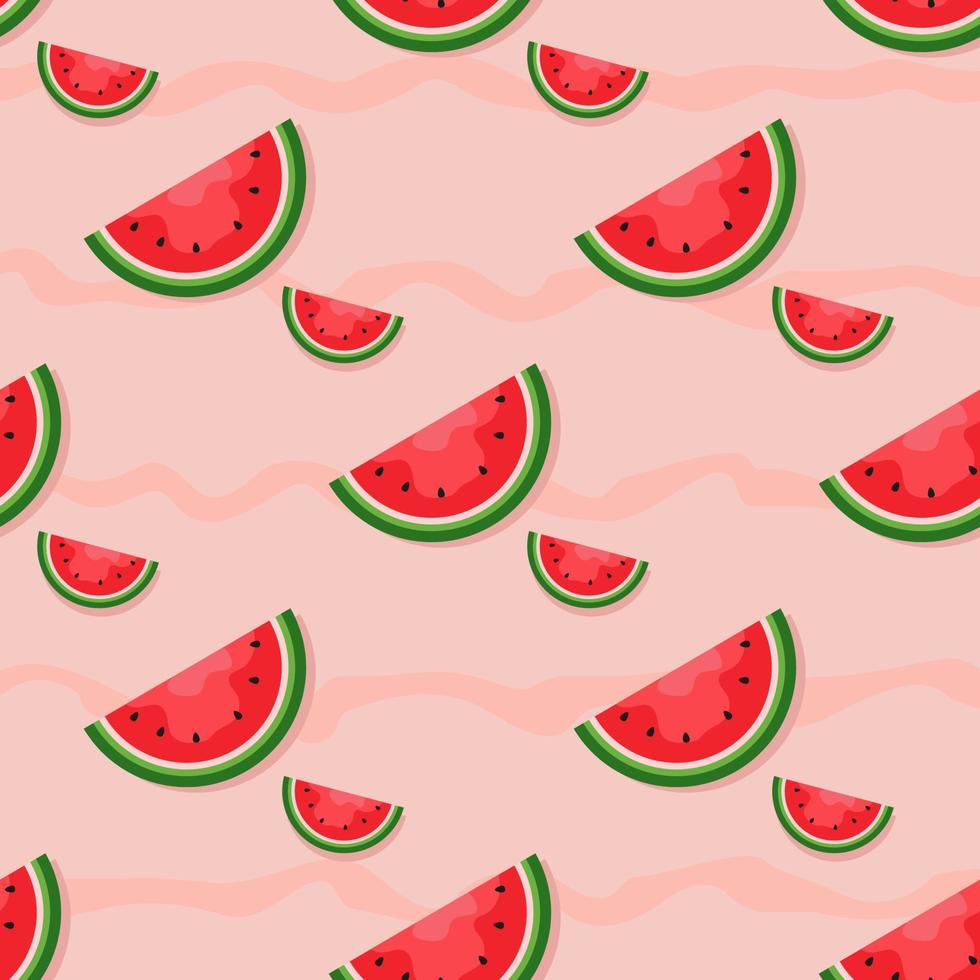 Watermelon background and seamless pattern, flat design of green leaves and flower and watermelon juice illustration, Fresh and juicy fruit concept of summer food. vector