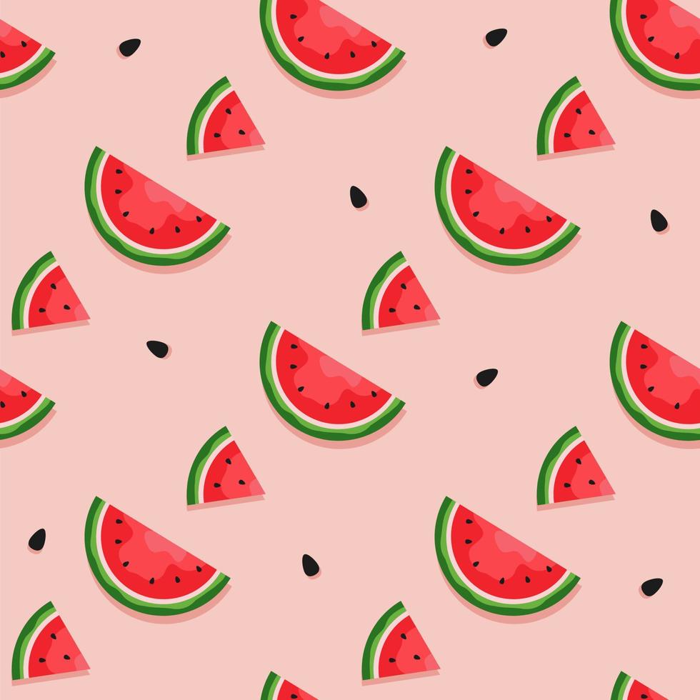 Watermelon background and seamless pattern, flat design of green leaves and flower and watermelon juice illustration, Fresh and juicy fruit concept of summer food. vector