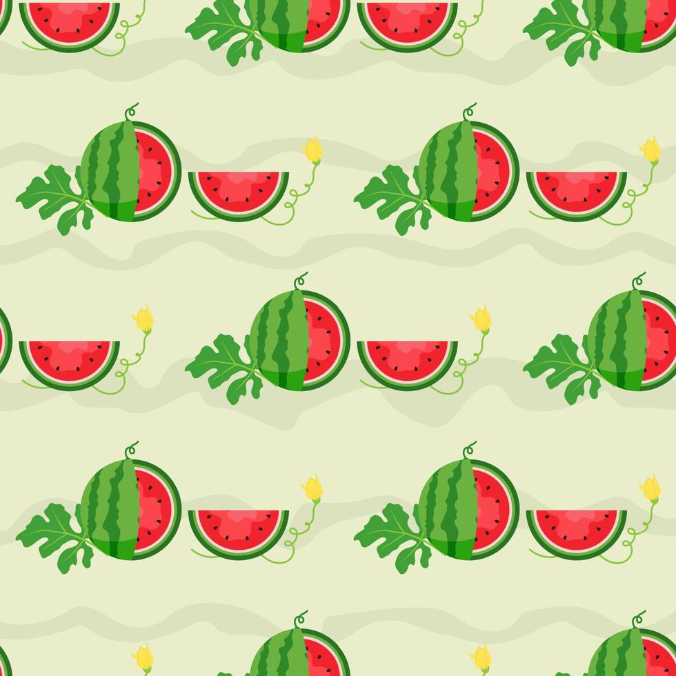 Watermelon background and seamless pattern, flat design of green leaves and flower and watermelon juice illustration, Fresh and juicy fruit concept of summer food. vector