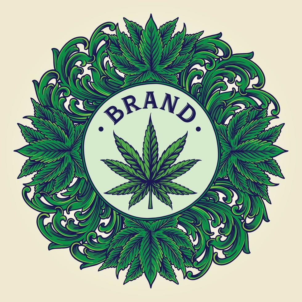 insignia floral de cannabis de lujo clásico vector