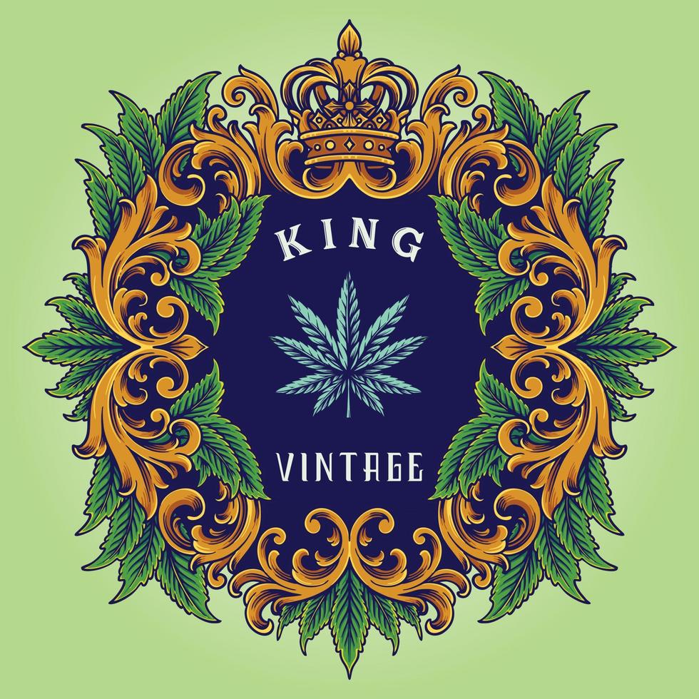 Vintage luxury crown frame with cannabis leaf ornate vector