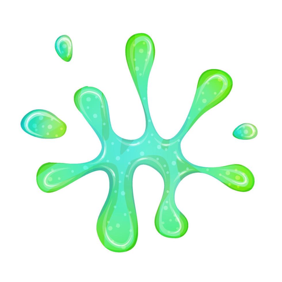 Dripping green goo slimes isolated. Slimes splash, flow of muscus. Green colorful jelly for playing. Cartoon vector illustration.