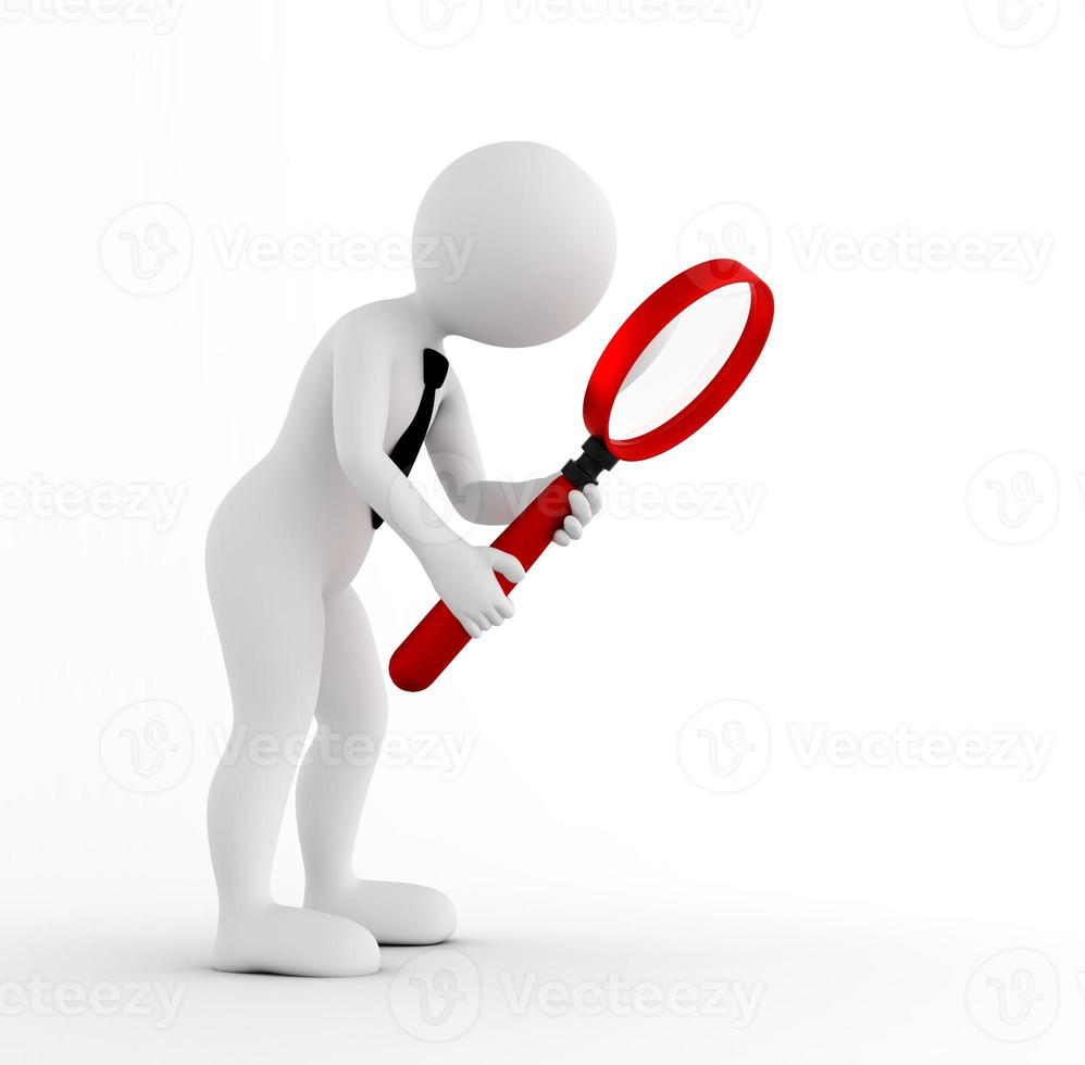Toon man looking through magnifying glass. photo
