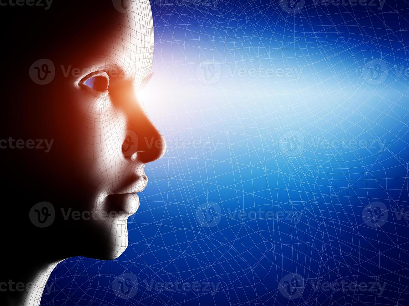 Digital, wireframe human profile face portrait photo