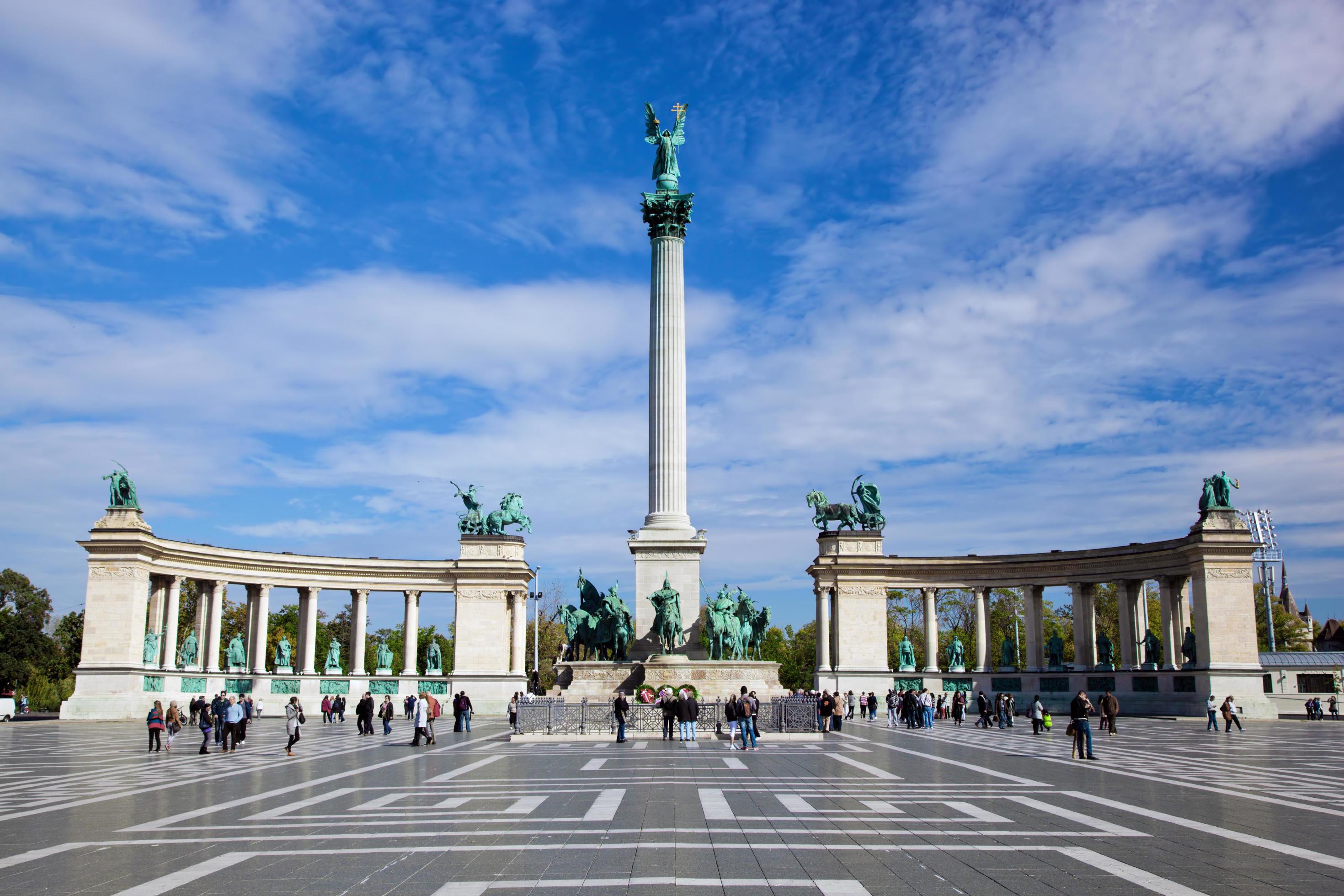 Budapest, Hungary, 2022 - The Millennium Monument at Heroes' Square ...