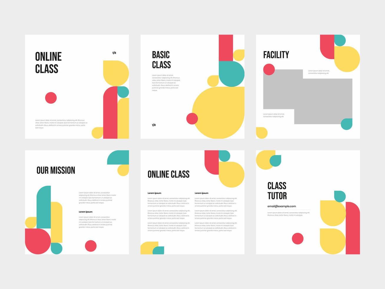 Set of Square Banner Colorful Course Class Learning Minimalist Simple Modern and Social Media Feed Post Template vector