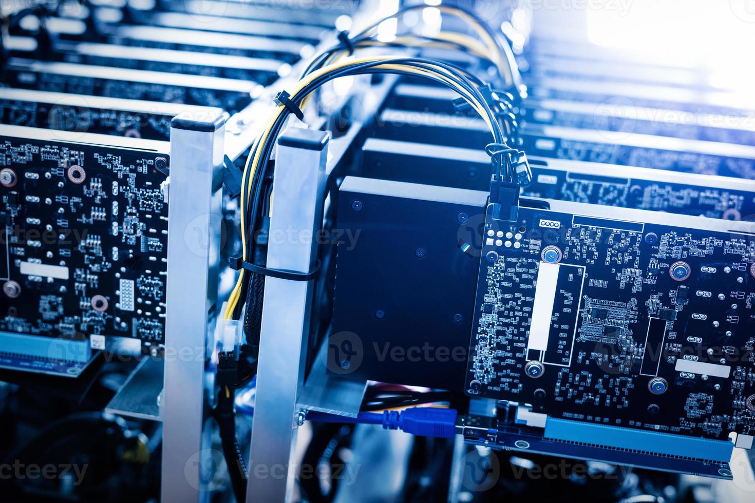 Bitcoin mining farm. Cryptocurrency business device. photo
