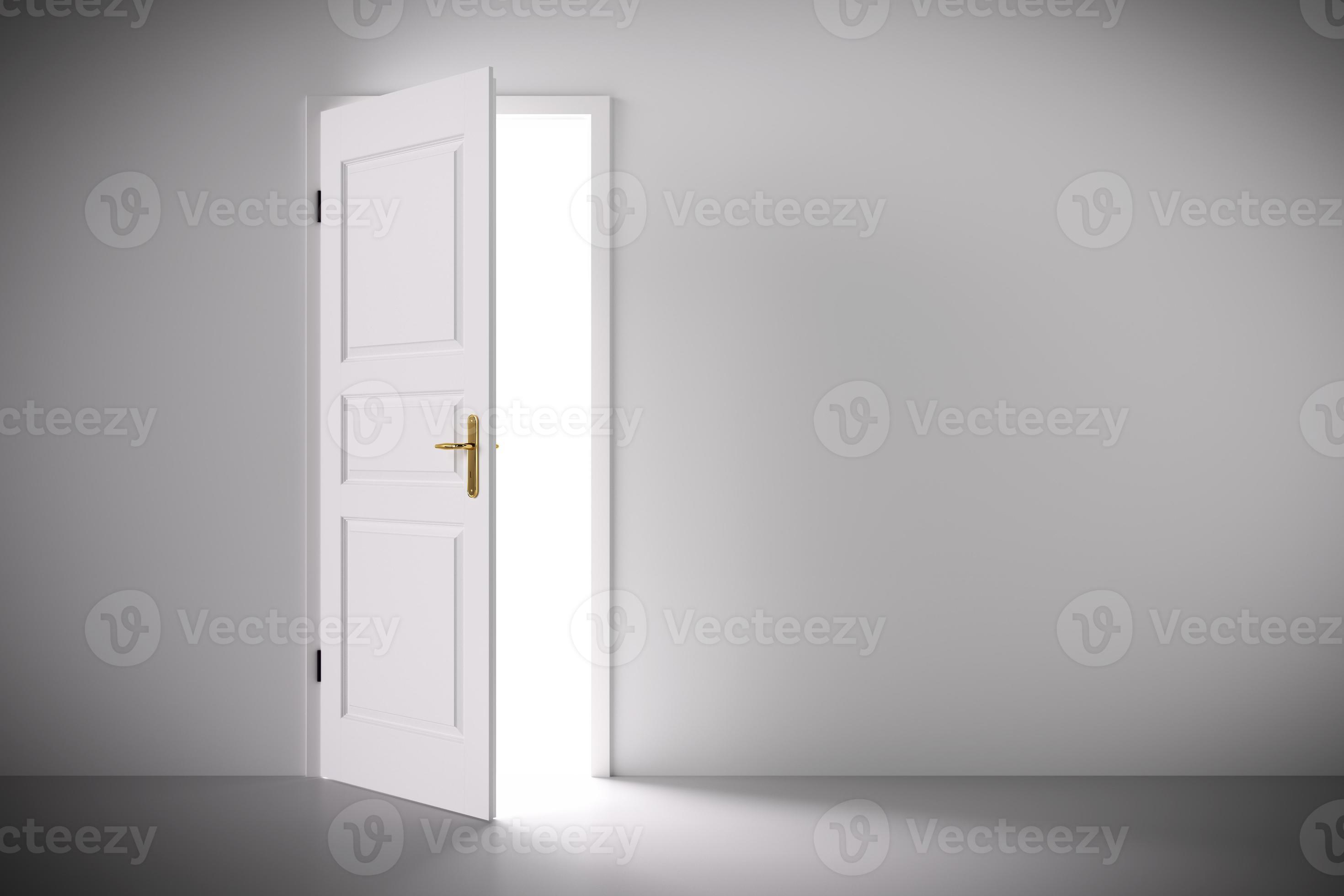 Light coming from half open classic white door. 7829768 Stock Photo at