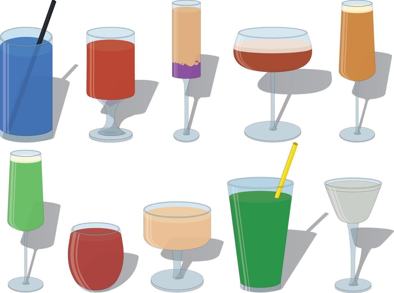 Alcohol colorful cocktails collection vector illustration