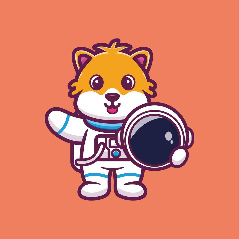 lindo astronauta hámster sosteniendo casco dibujos animados vector ilustración