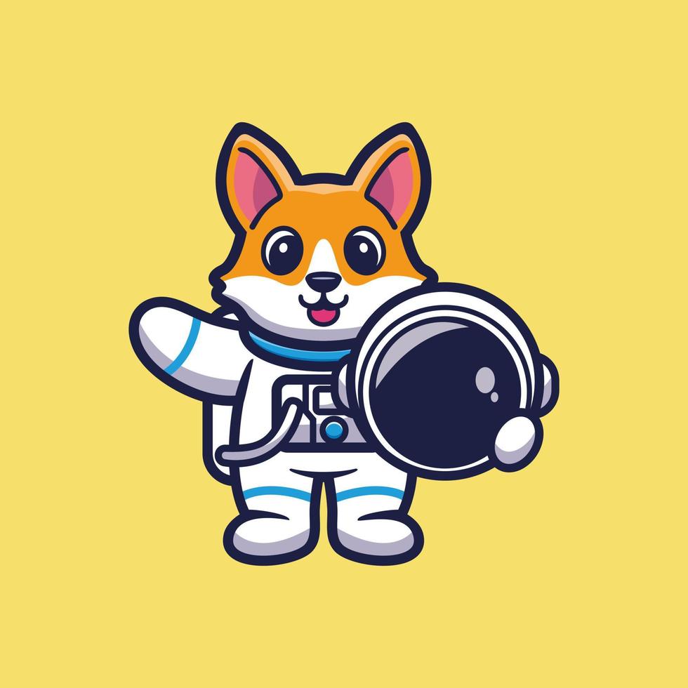 Cute astronaut fox holding helmet cartoon vector illustration
