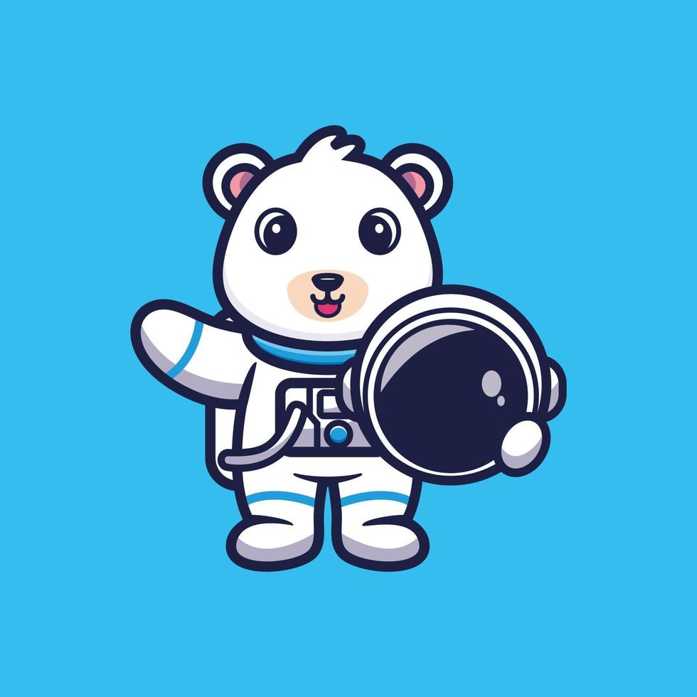 Cute astronaut bear holding helmet cartoon vector illustration
