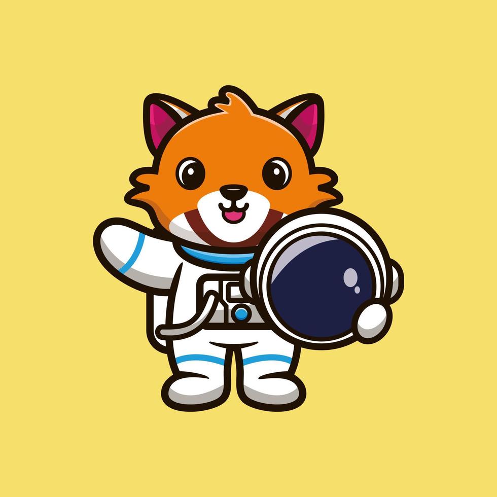 Cute astronaut raccoon holding helmet cartoon vector illustration