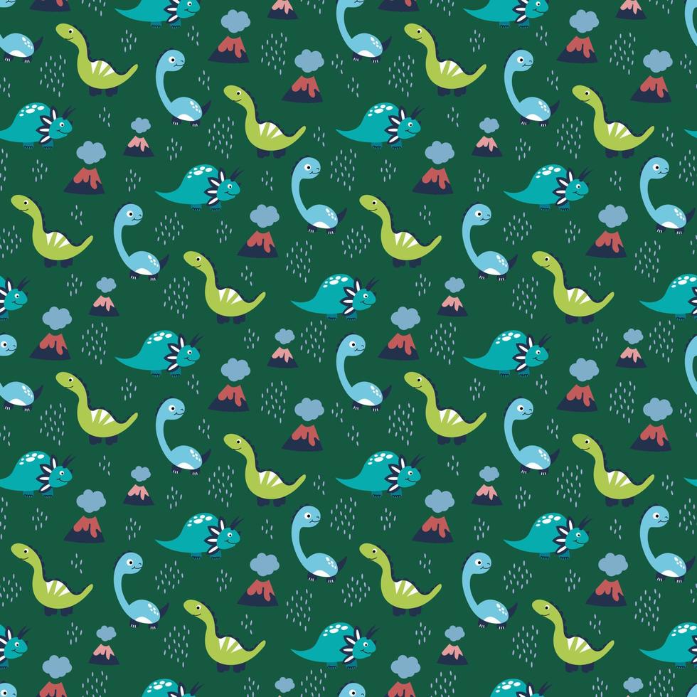 Seamless pattern with cute hand drawn dinosaurs. vector