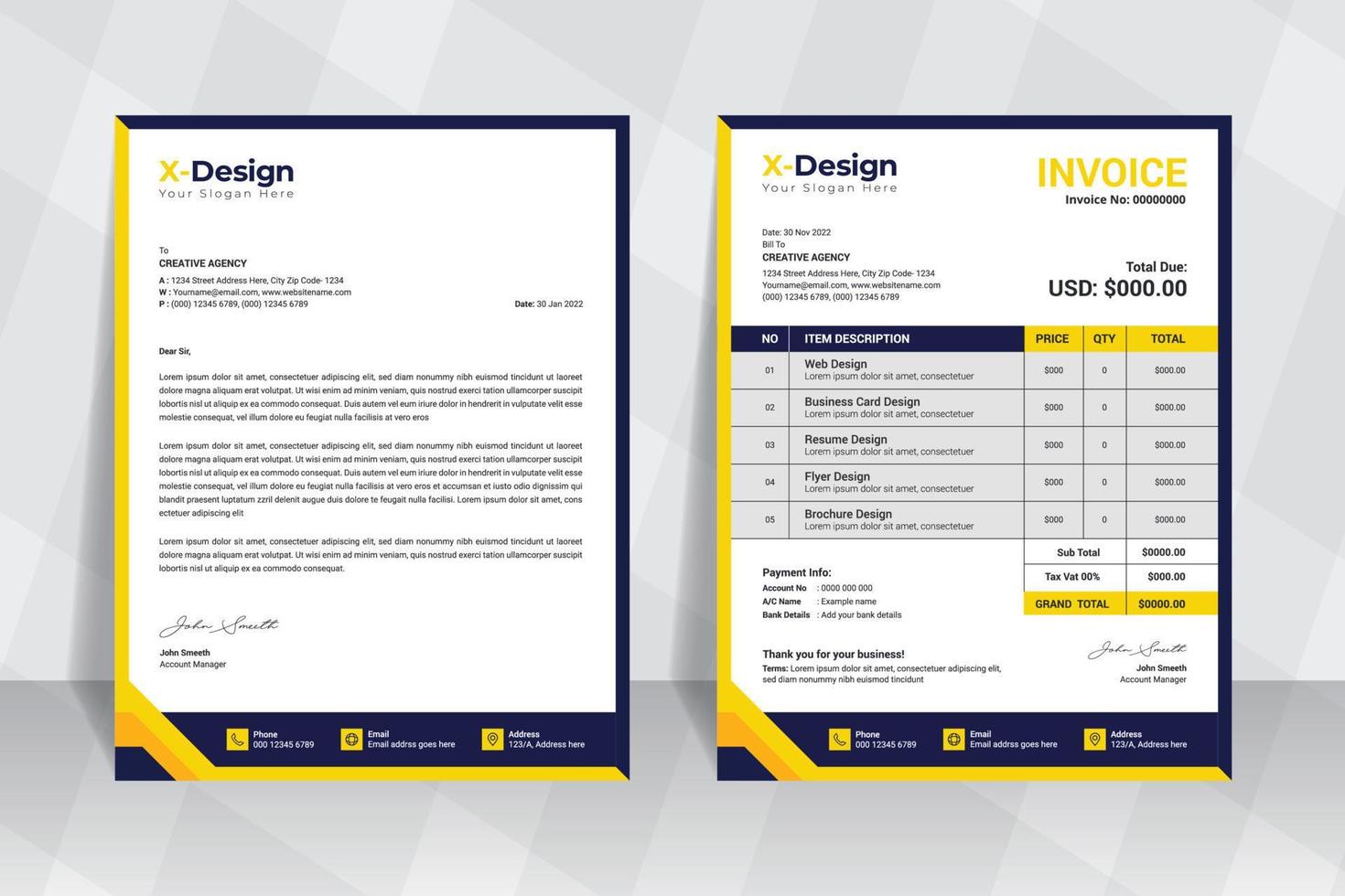 plantilla de factura y membrete de empresa corporativa, plantilla de diseño de identidad de marca empresarial vector