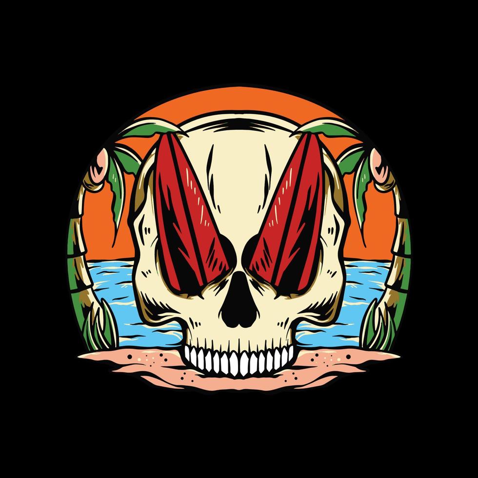 Vector skull with surf illustration