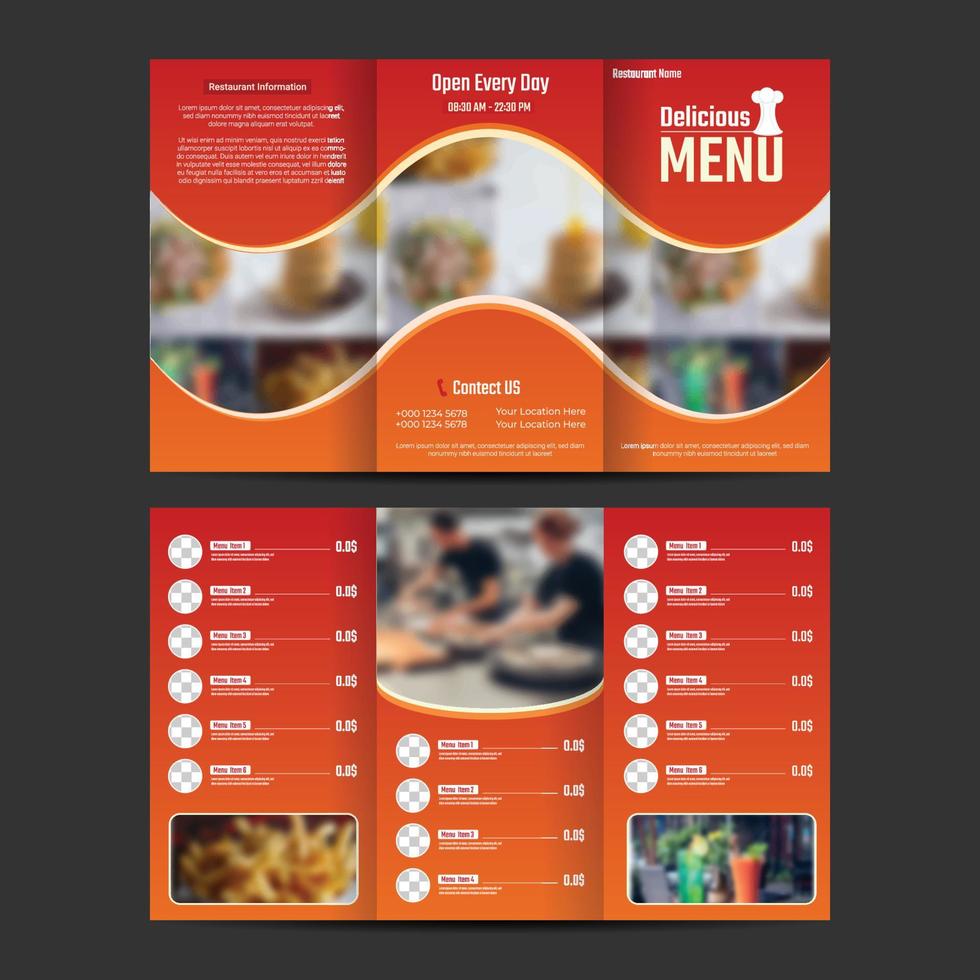 Red and Orange Gradient folding Restaurant  Brochure Template vector