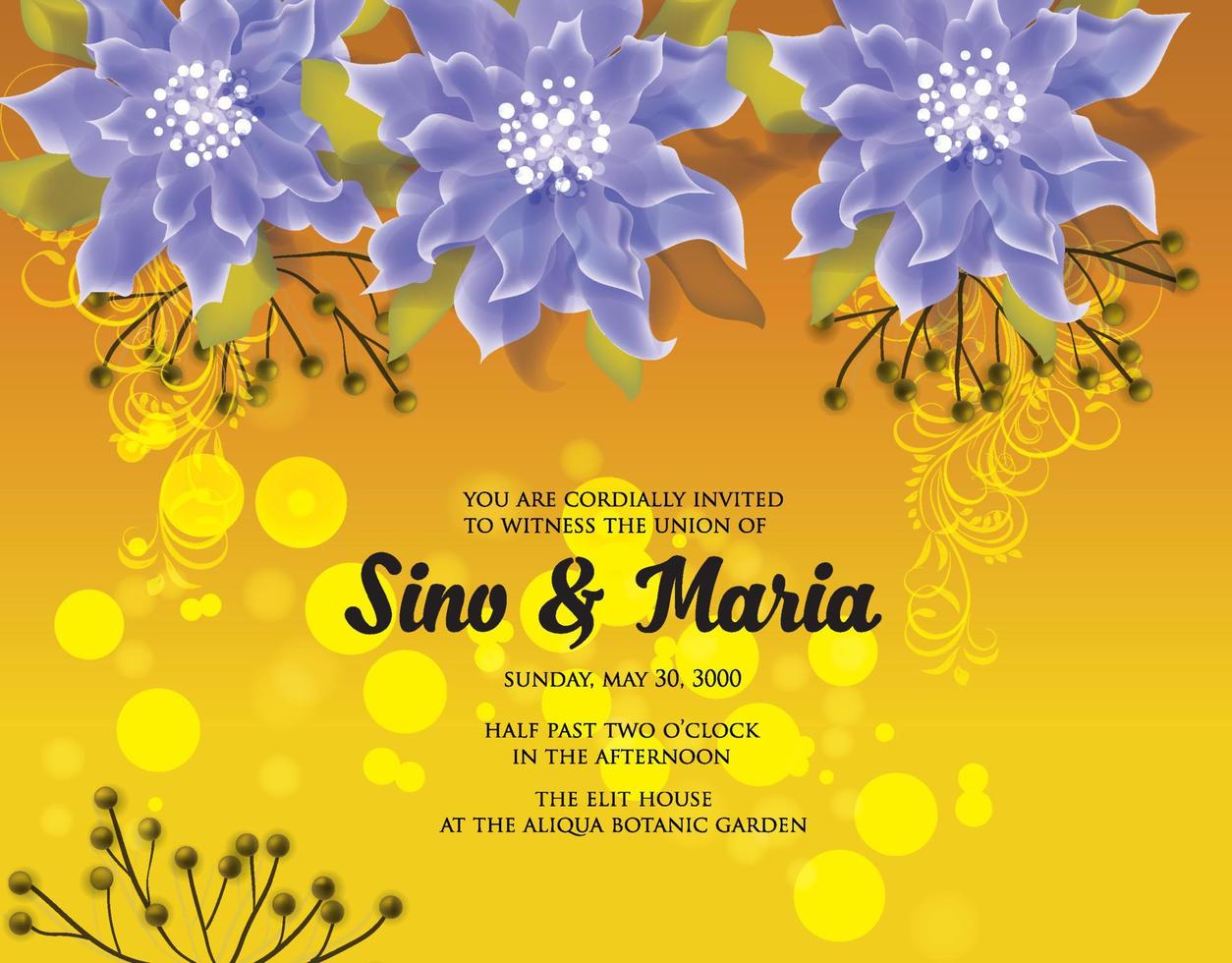 Blue flowers on the gold background of wedding vector