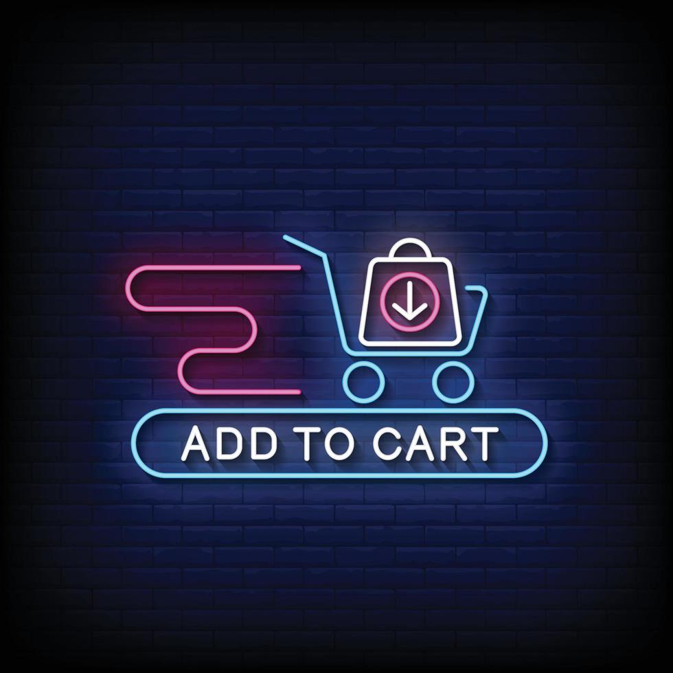 Add To Cart Neon Sign On Brick Wall Background Vector