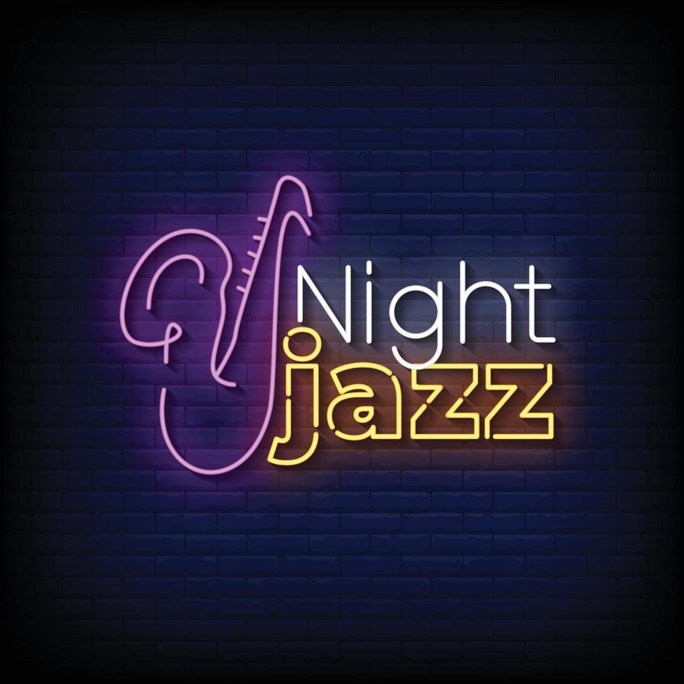 vector de texto de estilo de letreros de neón de noche de jazz