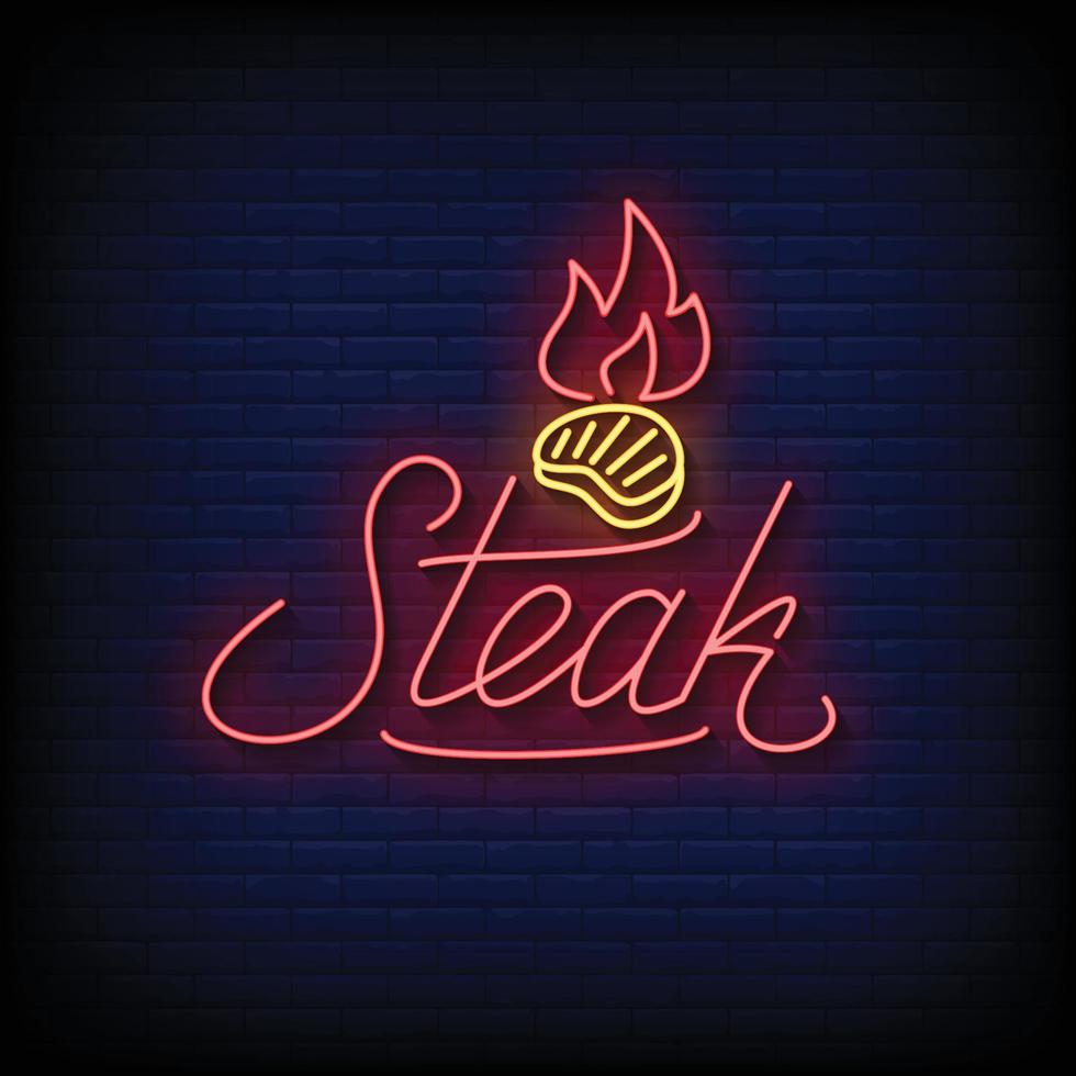 Steak Neon Signs Style Text Vector